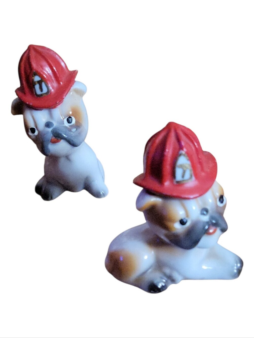 Vintage 50's /60's Kitschy Bulldog Fireman Ceramic Fiqurines Set Of 2